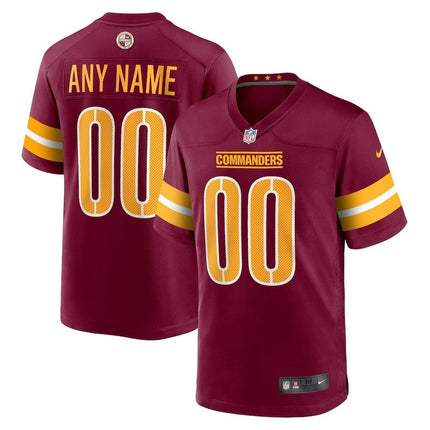 Custom Name Washington Commanders 2024-2025 Burgundy Game Player Jersey