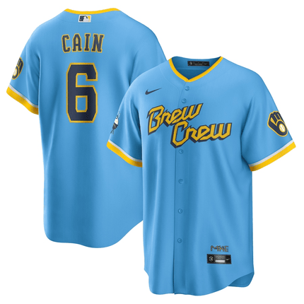 Lorenzo Cain Milwaukee Brewers 2024-2025 City Connect Team Blue Jersey