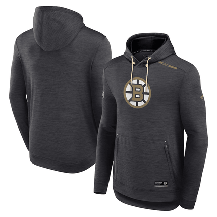 Boston Bruins 2024-2025 Pro Tech Heather Charcoal Pullover Hoodie