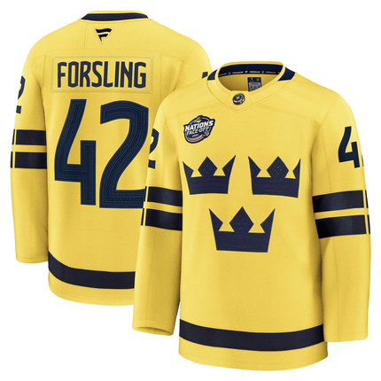 Gustav Forsling Sweden 2025 4 Nations Face-Off Premium Yellow Jersey