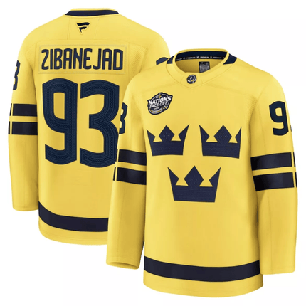 Mika Zibanejad Sweden 2025 4 Nations Face-Off Premium Yellow Jersey