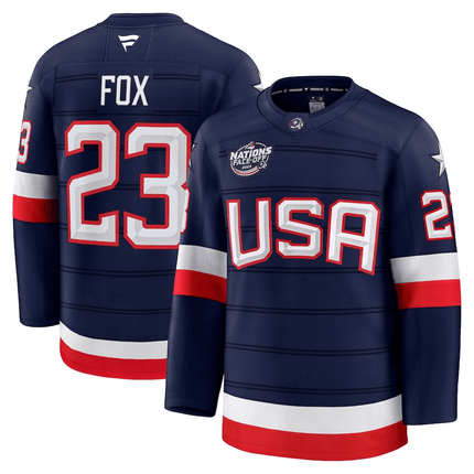 Adam Fox USA 2025 4 Nations Face-Off Stitched Navy Jersey