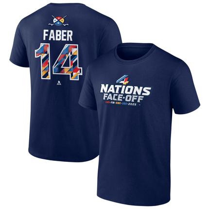 Brock Faber 2025 4 Nations Face-Off Pick-A-Player Navy T-Shirt