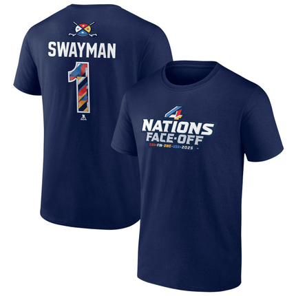 Jeremy Swayman 2025 4 Nations Face-Off Pick-A-Player Navy T-Shirt