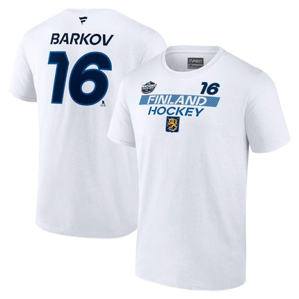 Aleksander Barkov Finland 2025 4 Nations Face-Off Pro Name & Number White T-Shirt