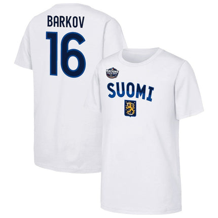 Aleksander Barkov Finland 2025 4 Nations Face-Off Player Name & Number White T-Shirt