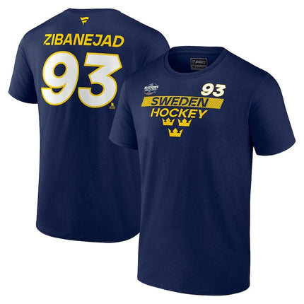 Mika Zibanejad Sweden 2025 4 Nations Face-Off Pro Name & Number Navy T-Shirt