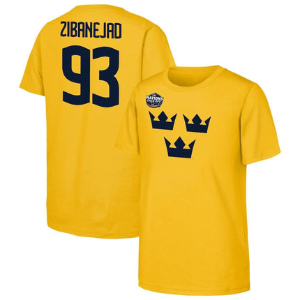 Mika Zibanejad Sweden 2025 4 Nations Face-Off Player Name & Number Gold T-Shirt