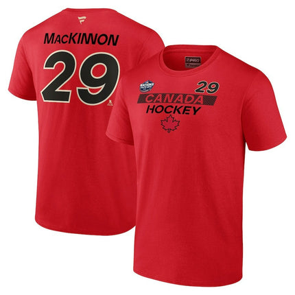 Nathan MacKinnon Canada 2025 4 Nations Face-Off Pro Name & Number Red T-Shirt