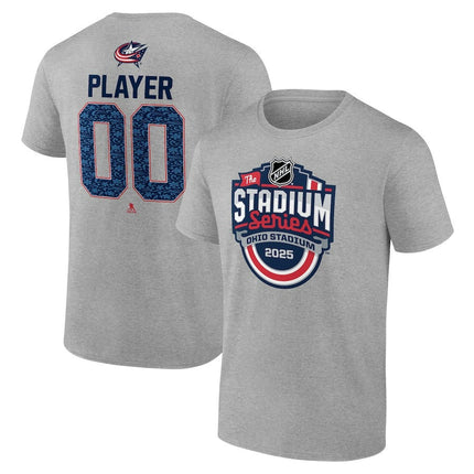 Custom Name Columbus Blue Jackets 2025 Stadium Series Pick-A-Player Heather Gray T-Shirt