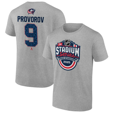 Ivan Provorov Columbus Blue Jackets 2025 Stadium Series Pick-A-Player Heather Gray T-Shirt