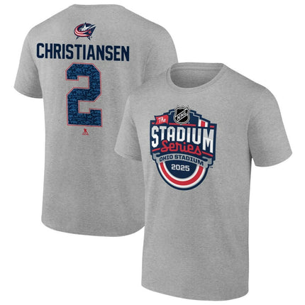 Jake Christiansen Columbus Blue Jackets 2025 Stadium Series Pick-A-Player Heather Gray T-Shirt