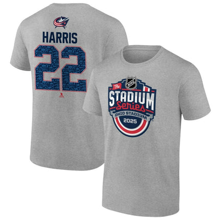 Jordan Harris Columbus Blue Jackets 2025 Stadium Series Pick-A-Player Heather Gray T-Shirt