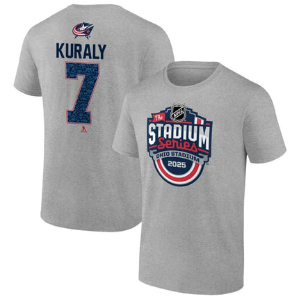 Sean Kuraly Columbus Blue Jackets 2025 Stadium Series Pick-A-Player Heather Gray T-Shirt