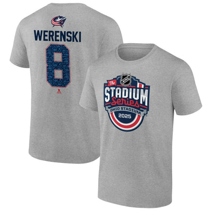 Zach Werenski Columbus Blue Jackets 2025 Stadium Series Pick-A-Player Heather Gray T-Shirt