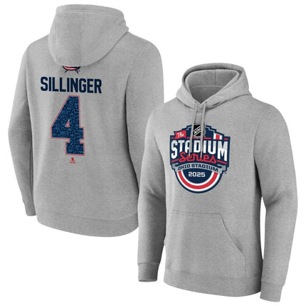 Cole Sillinger Columbus Blue Jackets 2025 Stadium Series Pick-A-Player Gray Pullover Hoodie