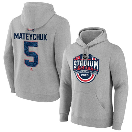 Denton Mateychuk Columbus Blue Jackets 2025 Stadium Series Pick-A-Player Gray Pullover Hoodie