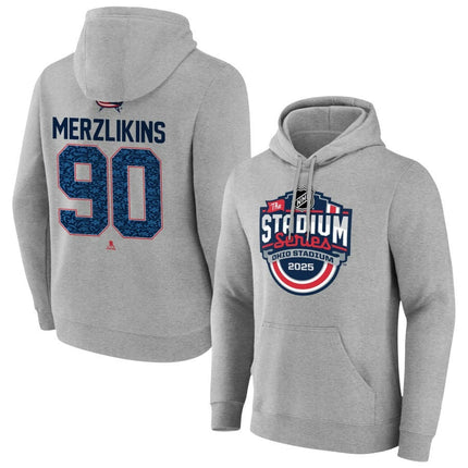 Elvis Merzlikins Columbus Blue Jackets 2025 Stadium Series Pick-A-Player Gray Pullover Hoodie