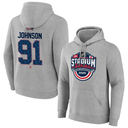 Kent Johnson Columbus Blue Jackets 2025 Stadium Series Pick-A-Player Gray Pullover Hoodie