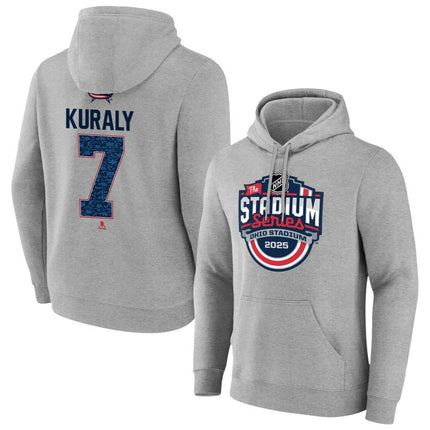 Sean Kuraly Columbus Blue Jackets 2025 Stadium Series Pick-A-Player Gray Pullover Hoodie