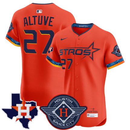Jose Altuve Houston Astros 2025 City Connect Texas Patch Vapor Premier Elite Jersey - Orange