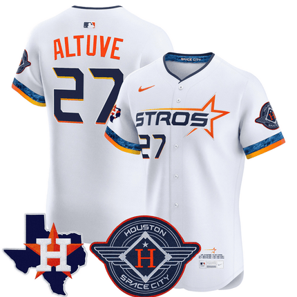 Jose Altuve Houston Astros 2025 City Connect Texas Patch Vapor Premier Elite Jersey - White