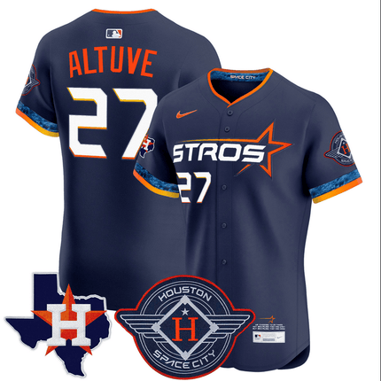 Jose Altuve Houston Astros 2025 City Connect Texas Patch Vapor Premier Elite Jersey - Navy