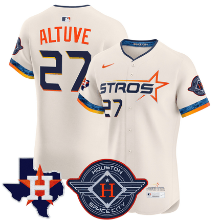Jose Altuve Houston Astros 2025 City Connect Texas Patch Vapor Premier Elite Jersey - Cream
