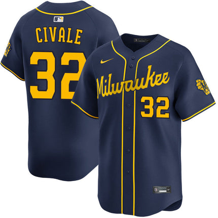 Aaron Civale Milwaukee Brewers 2025 Alternate Limited Jersey - Navy