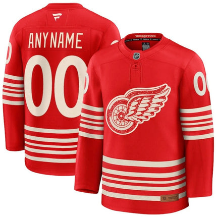 Custom Name Detroit Red Wings 2025 Centennial 100 Years Jersey - Red