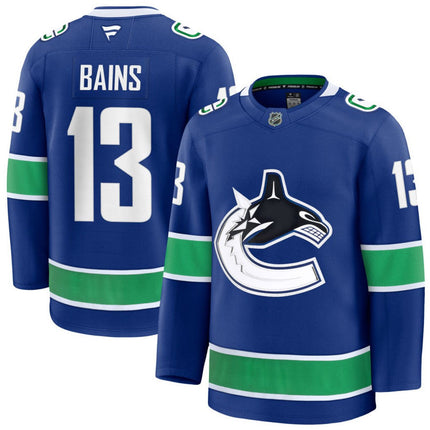 Arshdeep Bains Vancouver Canucks 2025 Home Premium Jersey - Blue