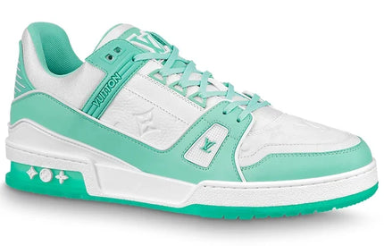 Men's Louis Vuitton LV Trainer White and Green Sneakers