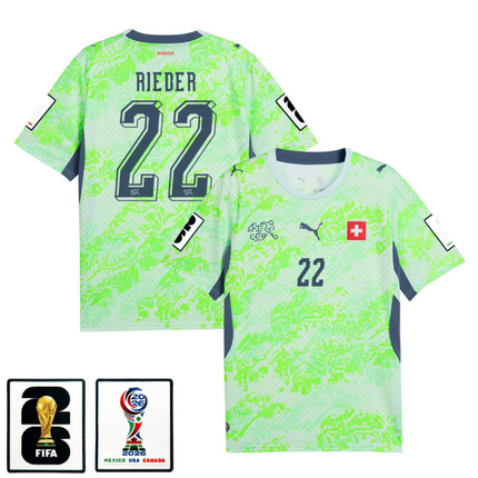 Fabian Rieder Switzerland National Team 2026 x World Cup Patch Away Jersey - Green