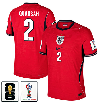 Jarell Quansah England National Team 2026 x World Cup Patch Away Jersey - Red