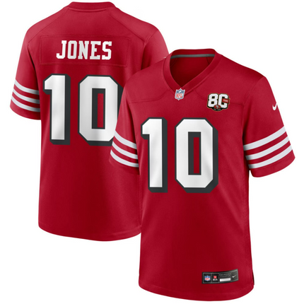 Mac Jones San Francisco 49ers Nike 80th Anniversary Alternate Game Jersey - Scarlet