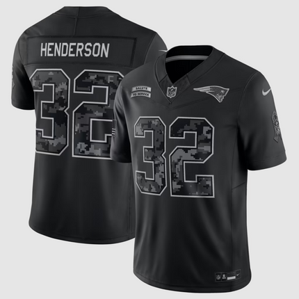 TreVeyon Henderson New England Patriots 2026 Salute to Service Stitched Limited Jersey - Black