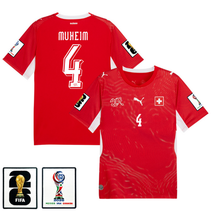 Miro Muheim Switzerland National Team 2026 x World Cup Patch Home Jersey - Red