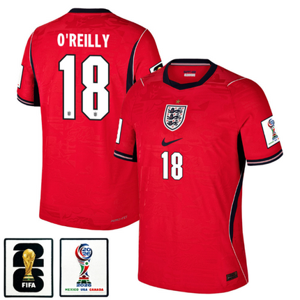 Nico O'Reilly England National Team 2026 x World Cup Patch Away Jersey - Red