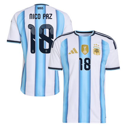 Nico Paz Argentina National Team 2026 World Cup Home Jersey - White