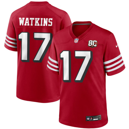 Jordan Watkins San Francisco 49ers Nike 80th Anniversary Alternate Game Jersey - Scarlet