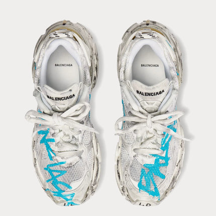 Men's Balenciaga Graffiti Mesh & Nylon In White Blue