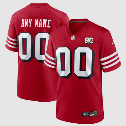 Custom Name San Francisco 49ers Nike 80th Anniversary Alternate Game Jersey - Scarlet